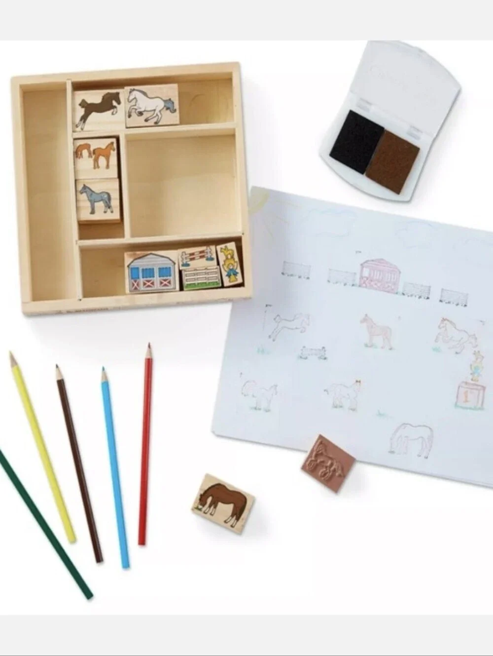 Melissa & Doug•NEW IN BOX/SEALED•Horses Wooden Stamp Set in Wooden Storage Tray